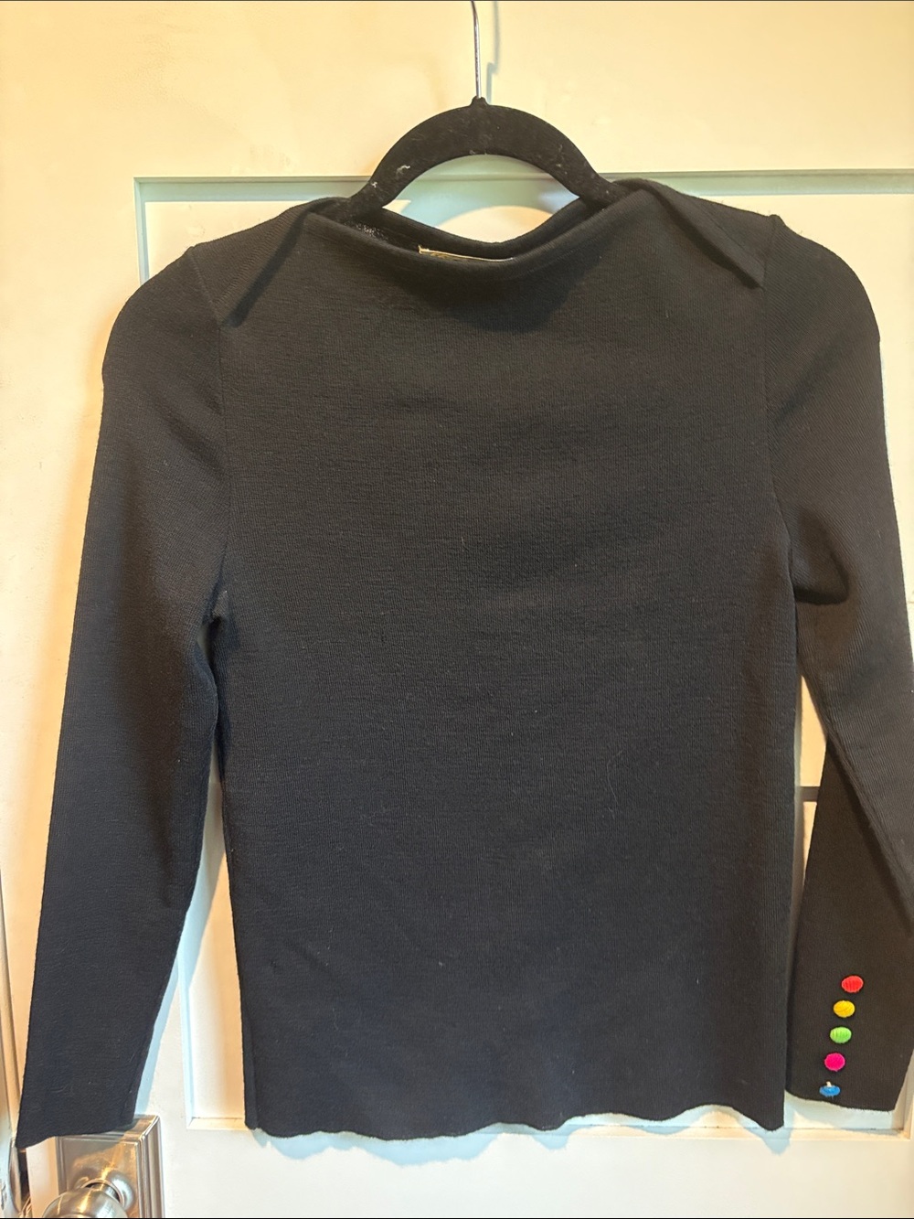 Vintage BANFF Ltd. Black Long Sleeve Wool Sweater with Colorful Button Detail